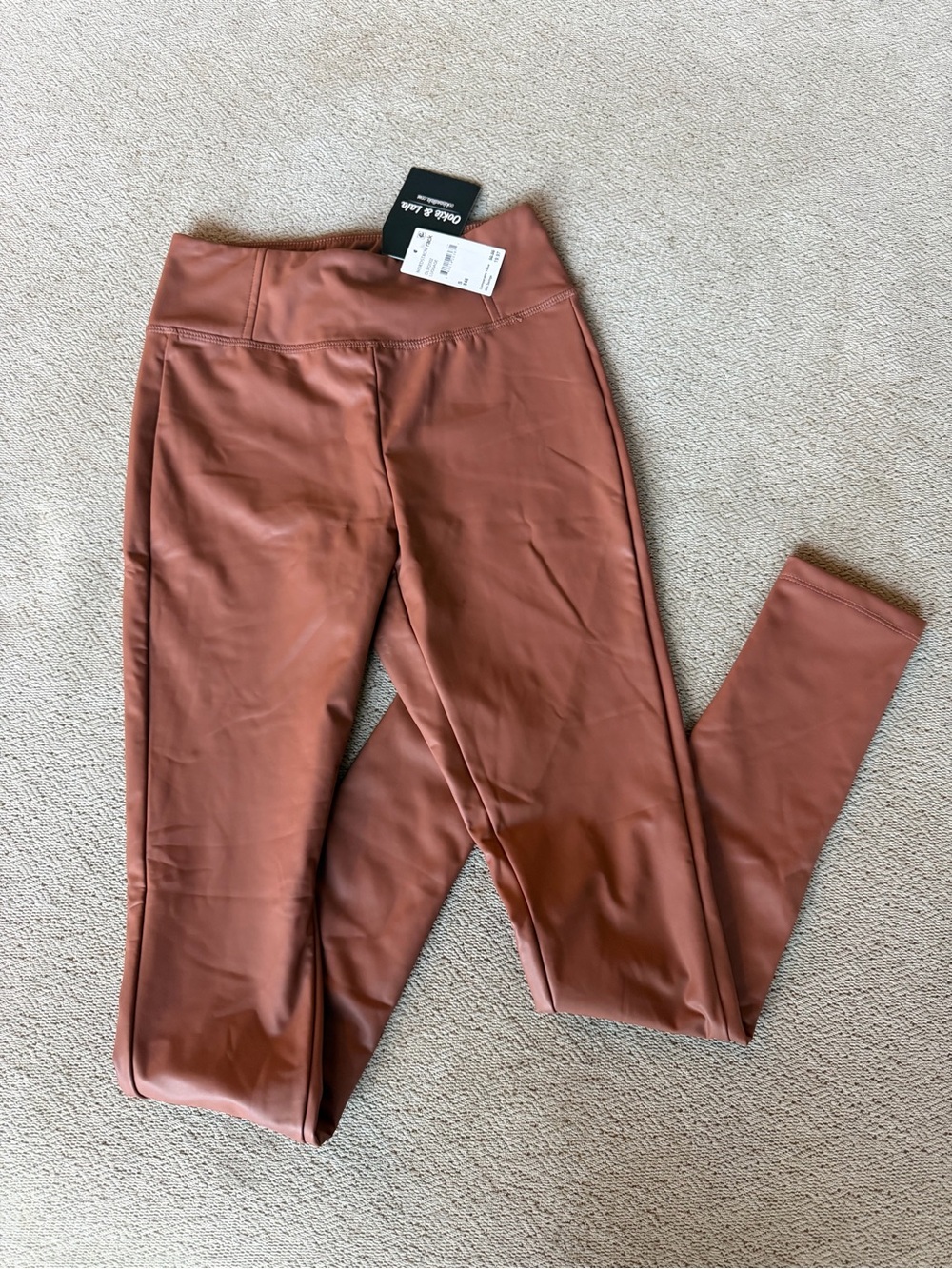NWT Ookie & Lala High Waisted Vegan Leather Leggings - Luggage Brown - Small